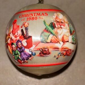 Vintage 1980 Hallmark Satin Ball Ornament Santa's Workshop